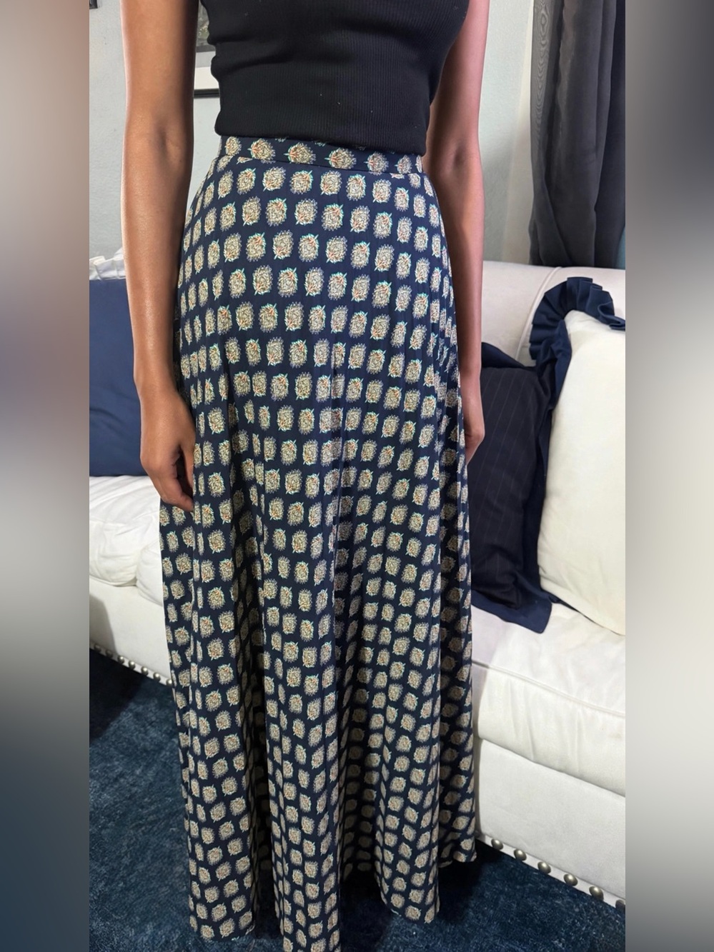 Banana Republic Navy and Cream Geometric Maxi Skirt